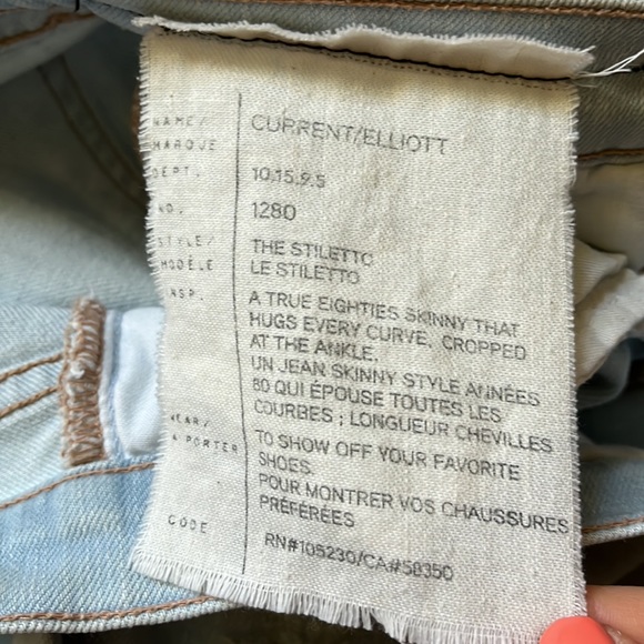 CURRENT/ELLIOTT The Stiletto distressed light wash jeans size 26 - Picture 10 of 13